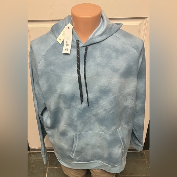 MENS ZELOS Blue Tie Dyed Hoodie XLT - Picture 1 of 3